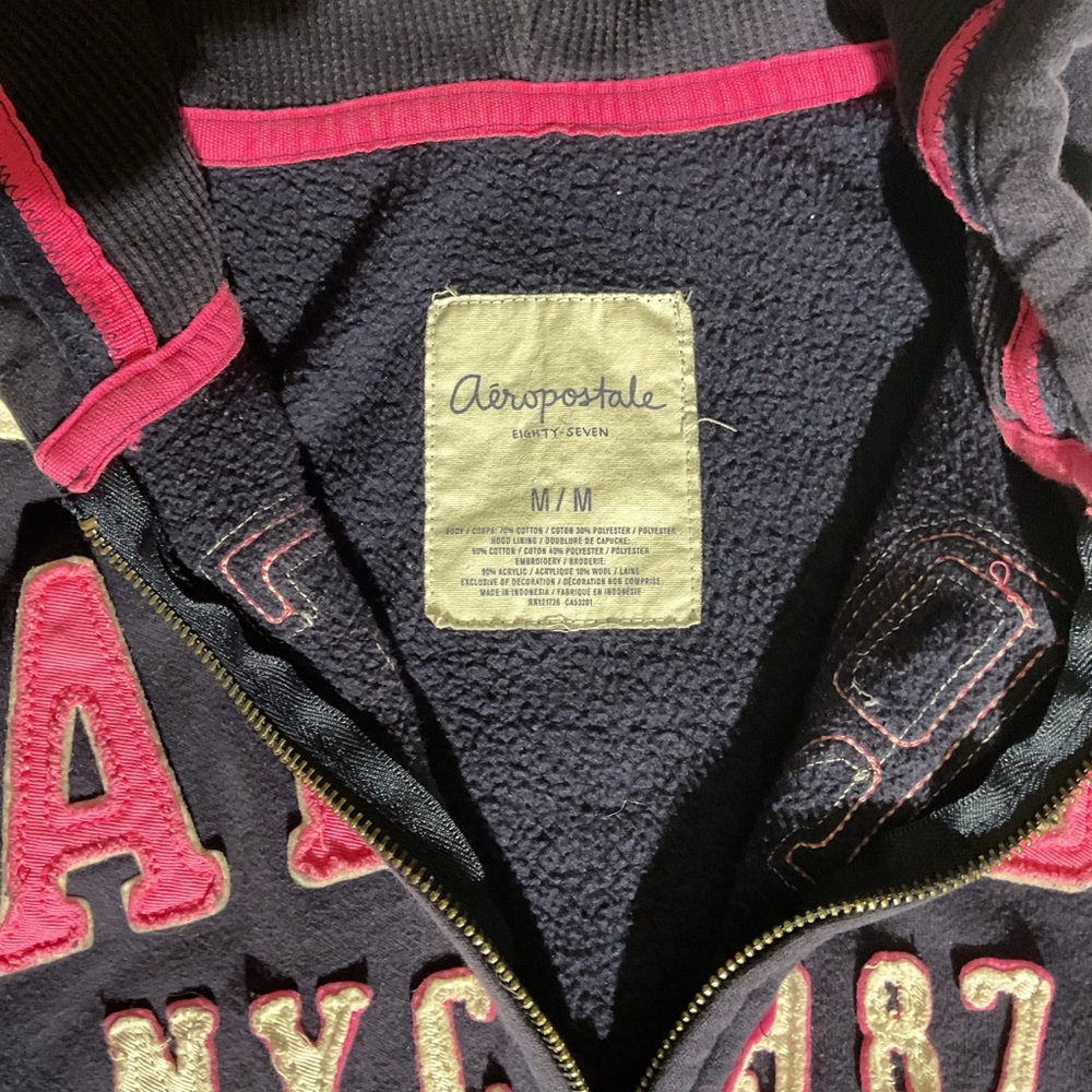 Y2K Aeropostale navy and Pink Zip-Up Hoodie - Picture 3 of 5